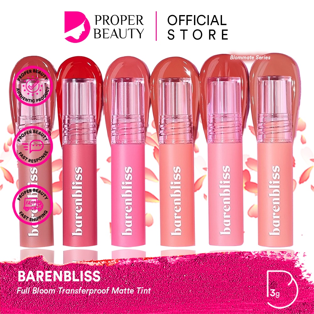 BARENBLISS Full Bloom Transferproof Matte Tint Korea / Bloomatte Series 3g / Non Transfer Longwear 12H Lightweight Comfy Matte Transferproof Tahan Lama Ringan Bibir / Makeup Make Up Lipstick Lipstik Lips Matte Gloss Cream Velvet Balm Glow Liner BNB Paket