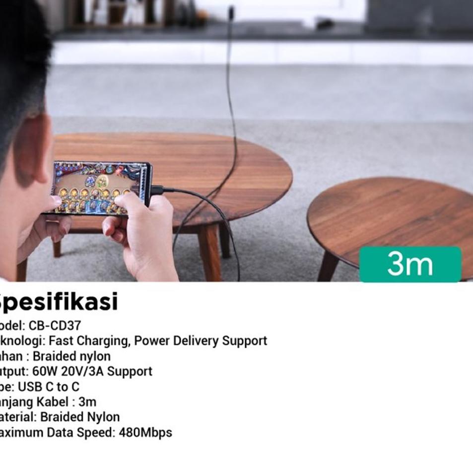 Terbaik Kabel Aukey CB-CD37 USB C To C 3A 3M (NO PACKING & NO WARRANTY)