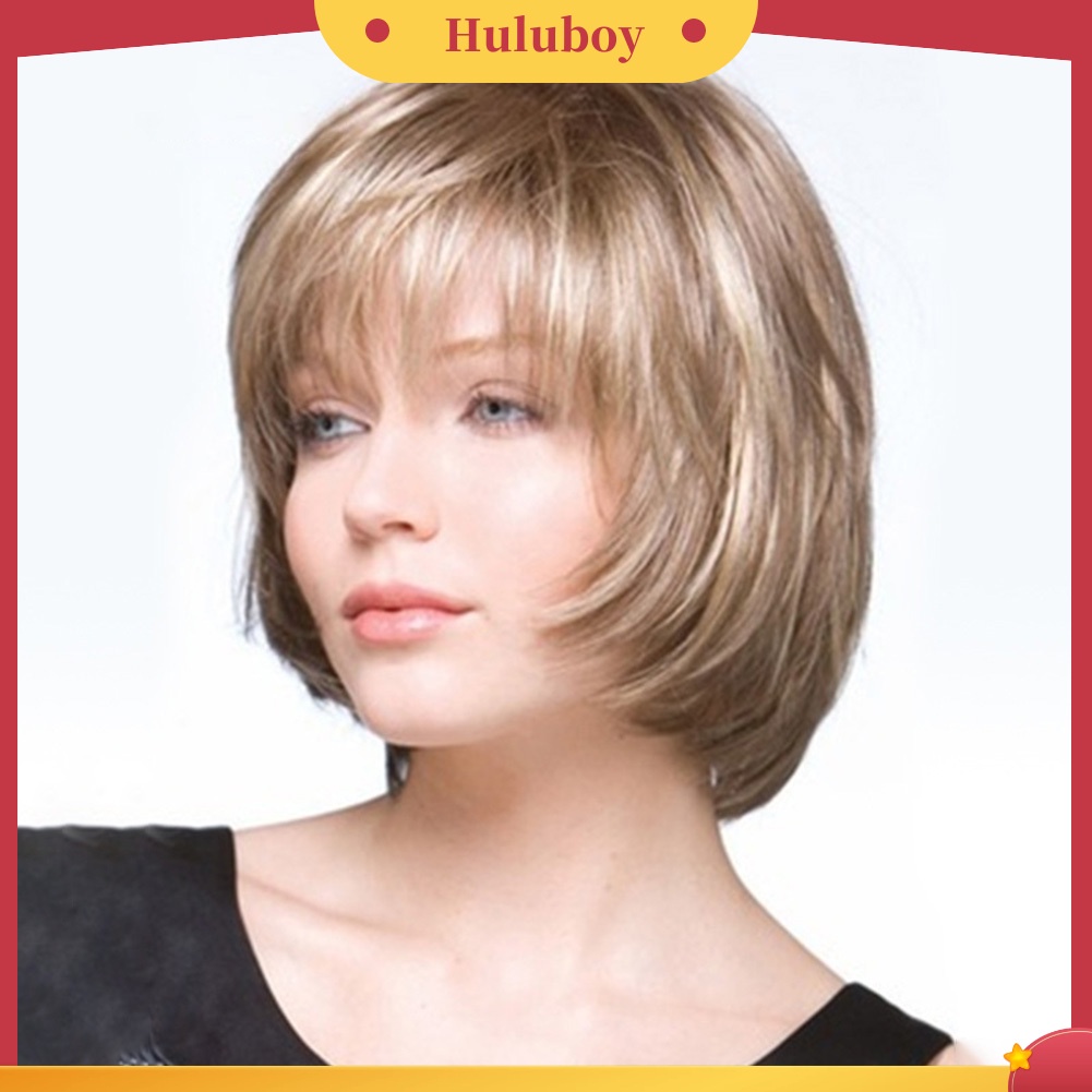 Wig Rambut Pendek Lurus Bahan Serat Suhu Tinggi Warna Blonde Untuk Wanita