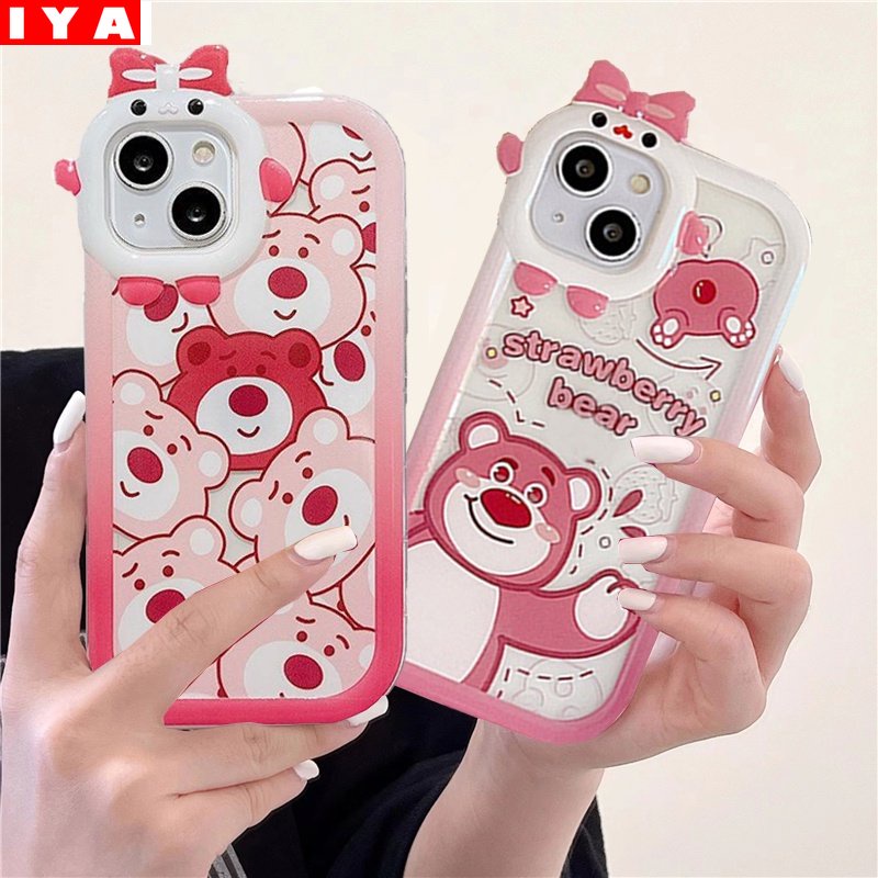 IPHONE Case Beruang Strawberry Kartun Kartun Untuk Iphone14 Pro Max IPhone13 Pro Max IPhone11 IPhone12 IPhoneXR XS 6 6S 78 Plus Se2020Monster Kecil