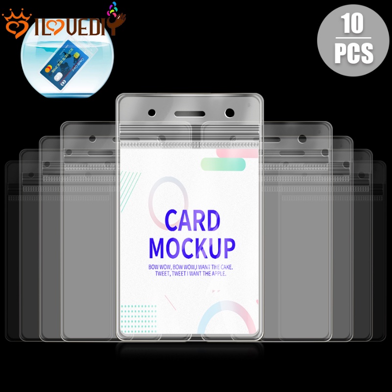 10pcs Ukuran Standar Lengan ID Card Anti Hilang Kantong Penyimpanan Kartu Anti Air Bening Holder Kartu Bank Desain Zip-lock Casing Kartu Kerja Untuk Kantor Sekolah Perusahaan Pameran