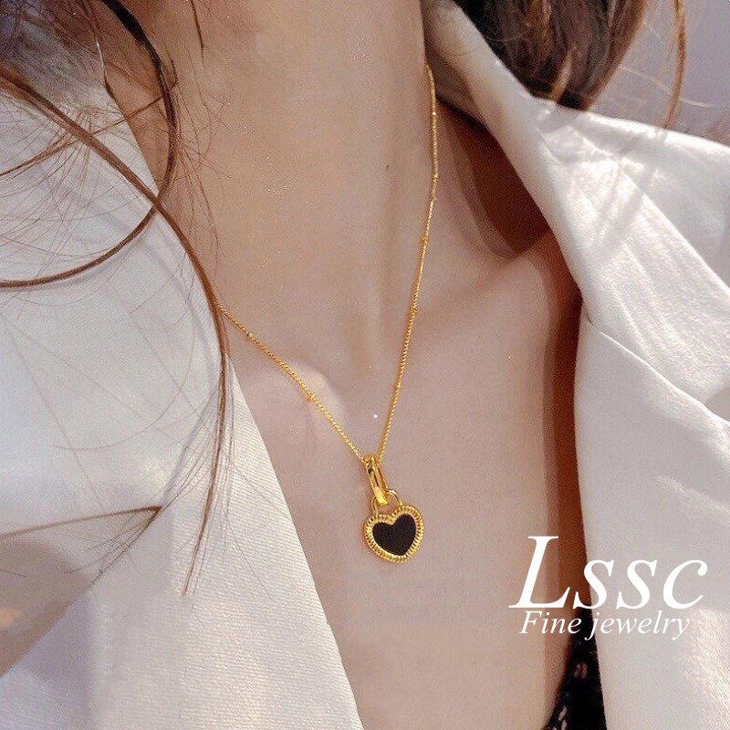 Kalung Titanium Wanita Anti Karat Hati Putih Hitam Cantik Terbaru Aksesoris Cewek Fashion Korea