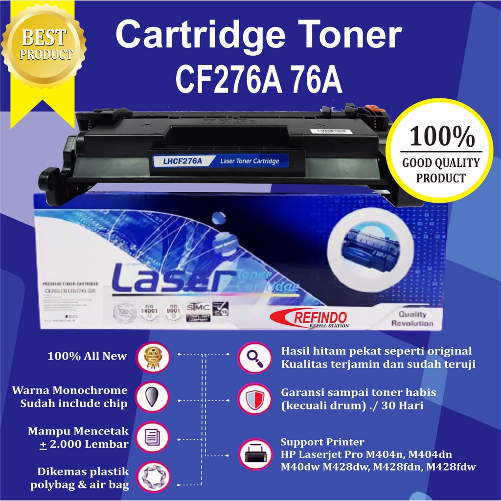 Toner Cartridge Compatible CF276A 76A  Printer HP M404 M428 Tanpa Chip