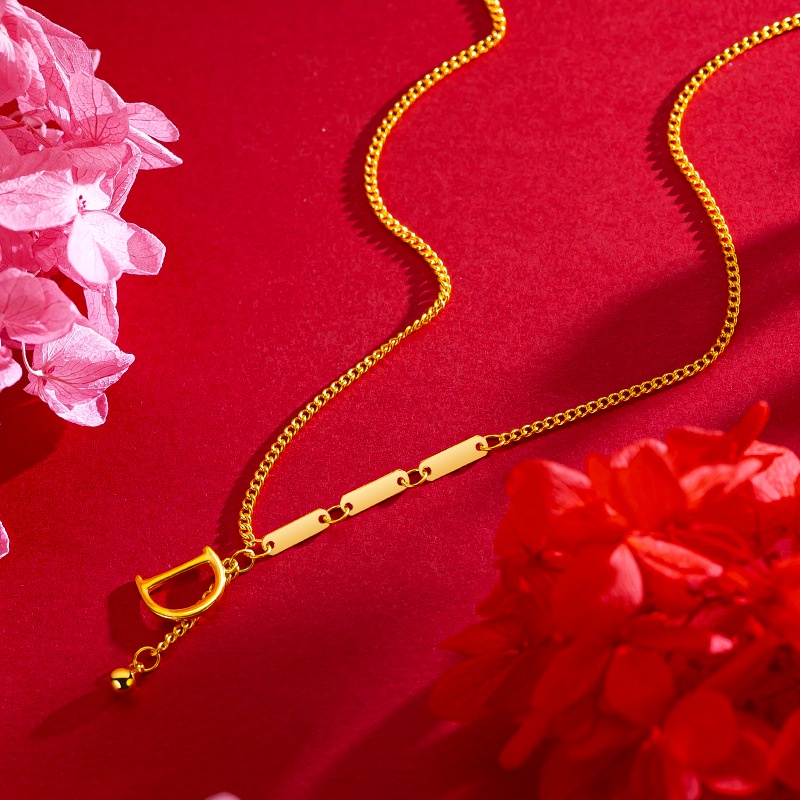 Goldkingdom Perhiasan Fashion Emas Asli Kadar 375Bangkok Aksesoris Ready Stock Gilt Trend Huruf Inggris D Set Rantai Ins Kalung Untuk Wanita