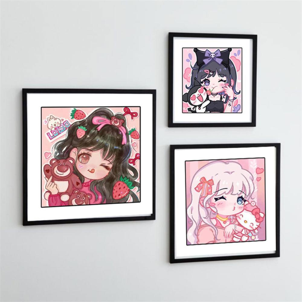 Timekey 30*30cm/40*40cm DIY Berlian Lukisan Kit Kuromi Dan Gadis Mosaik Gambar Kerajinan Seni Hobi Pixel Lukisan Dekorasi Rumah C7O5