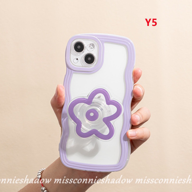 Realme 10 9Pro+9 9i 8i C3 7i 5i 6i 5 7 C15 C11 C12 C33 C35 C25s C20 C17 C25Y C21Y 8 8Pro C30 C25 C20A Flower Airbag Stand Holder Macaron Candy Color Soft Wavy Edge Soft TPU Cover