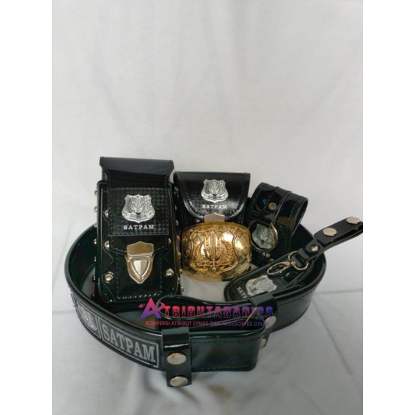 kopel set lengkap satpam silver/ikat pinggang satpam kulit sintetis