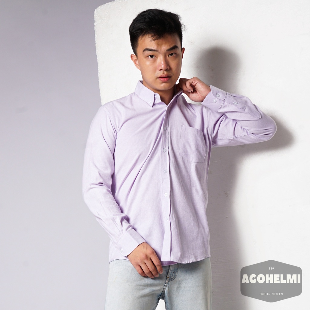 819 Kemeja Pria Lengan Panjang Polos Lilac Ungu Muda Soft Purple Lylac Purple Oxford Basic SIMPLE Slimfit Casual Tersedia Ready Sampai Size JUMBO BIG SIZE XXL XXXL