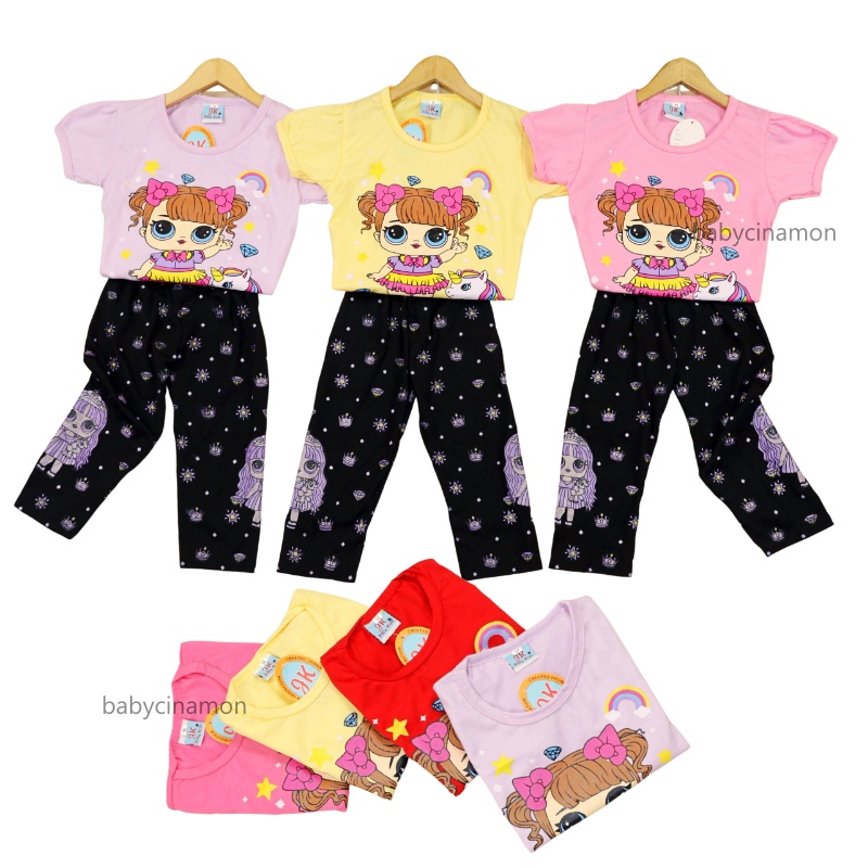 Setelan DOLL uk 2-6 Tahun / Baju Anak Karakter Legging Perempuan Celana Disney Import