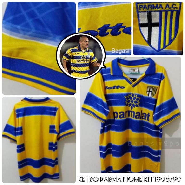 Jersey Retro Baju Bola Parma Home Kit Kandang 1998 1999 Klub Liga Italia Itali Parmalat 1998/99 Buff