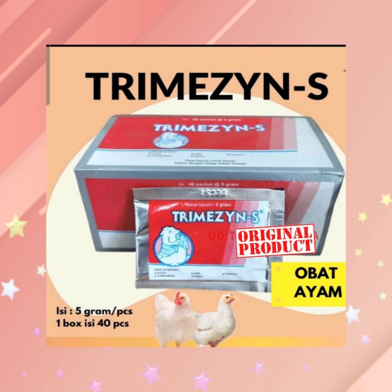 1 DUS TRIMEZYN-S 5 GR obat ayam burung merpati TRIMESIN SERBUK korisa crd kotoran hijau putih encer snot pilek