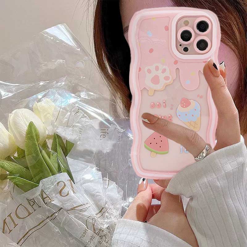 Oppo A17 A16 A57 2022 A77S A15 A16K A54 A53 A12 A5S A7 A3S A11k A31 A52 A92 A94 A93 A37 F9 A1K A76 Ice Cream Bear Wave Edge TPU Phone Case Cover