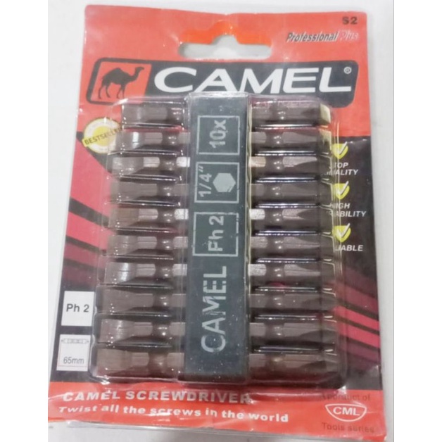 Camel mata obeng gipsum 2x65 (-)(+) / CAMEL Screwdriver bits 2x65 (-)(+)