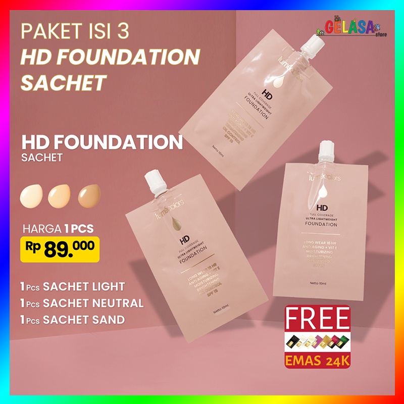 (Free Emas) Agen Resmi Lumecolors Paket Bundling 3pcs Foundation Sachet 10ml Travel Size BPOM