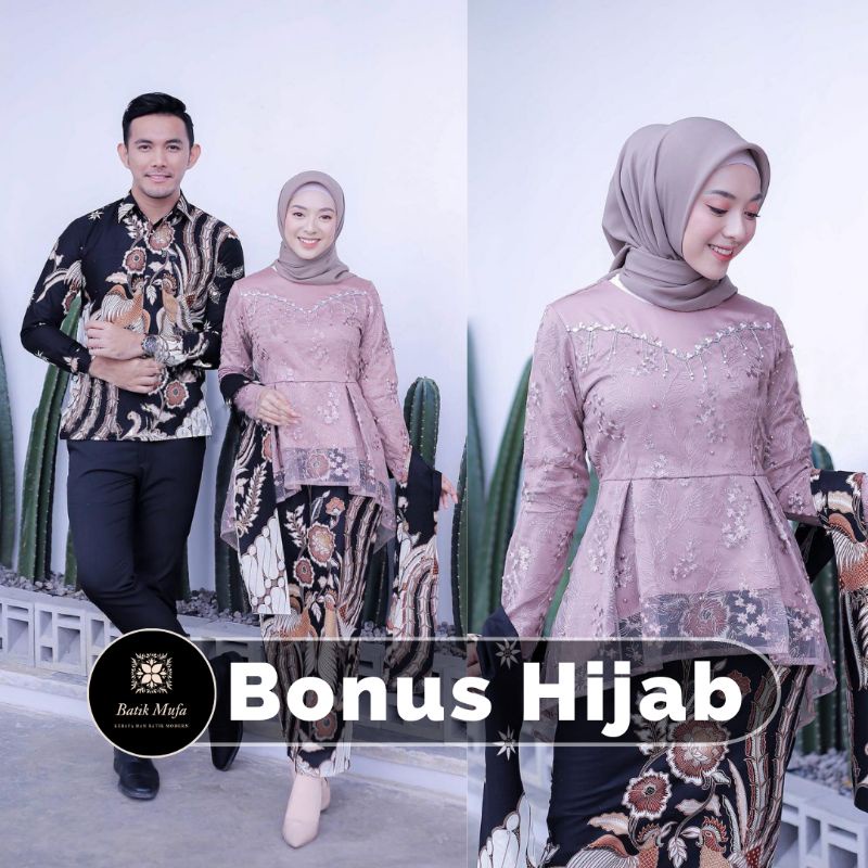 Kebaya batik couple KALENA Brown (GRATIS HIJAB) KEBAYA MODERN Kebaya baju wisuda kebaya lamaran baju tunangan