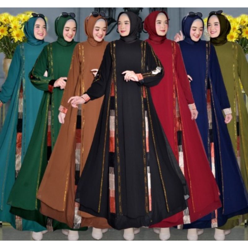 Gamis Arabia/Abaya premium 2in1 atasan renda import jumbo_ gamis xxl slide motif variasi