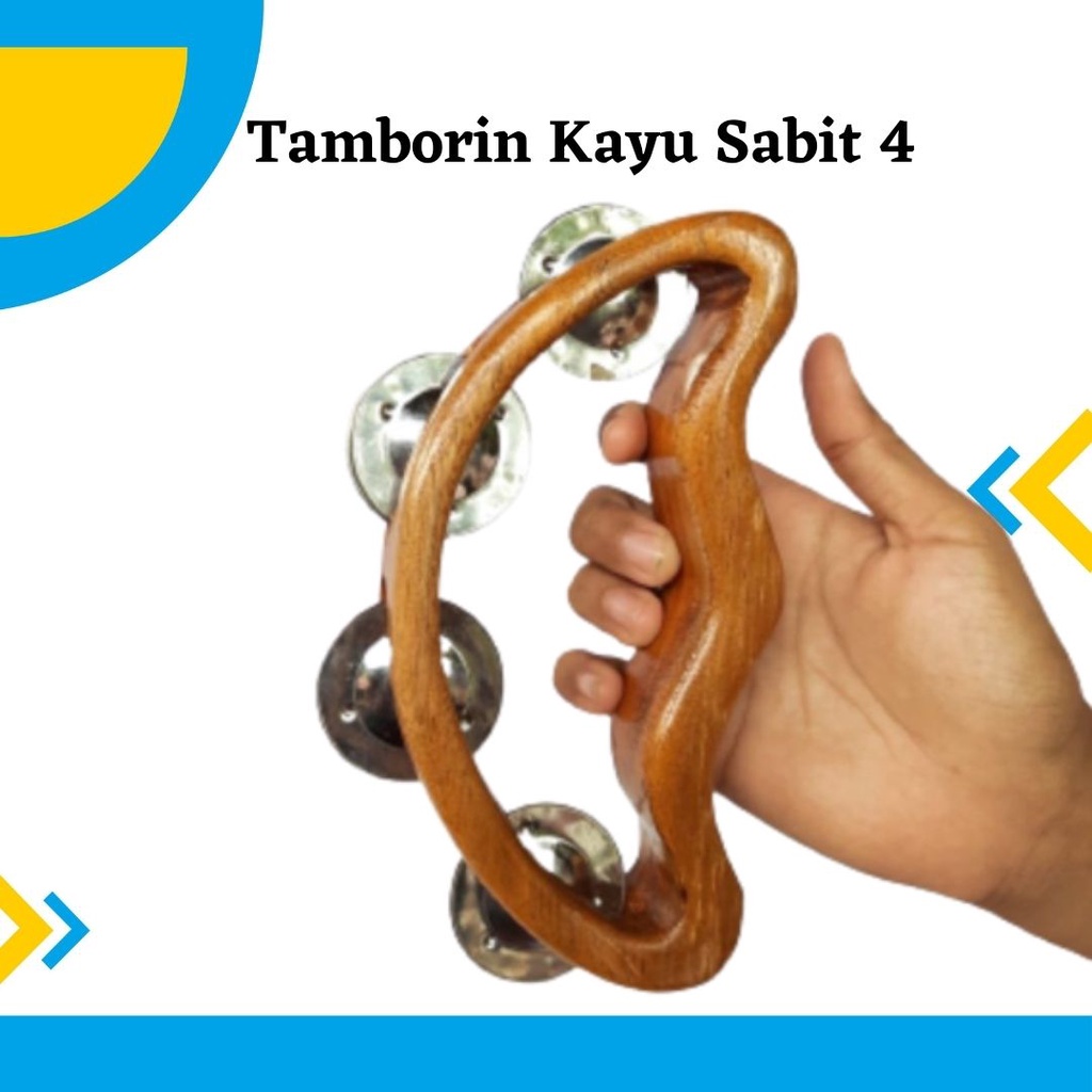 Tamborin Sabit 4 Kayu  Mahoni Alat Musik Genggam Tsabit Kecrekan Tambourine Remaja Gereja Anak