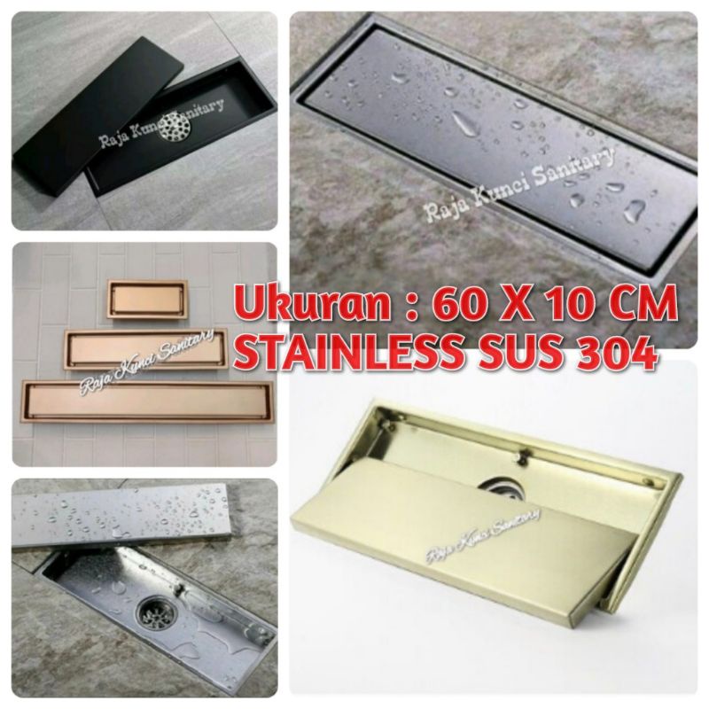 Smart Floor Drain Stainless SUS 304 Hitam Black/Tile Insert Panjang 60 Cm Hitam Black Stainless PROMO