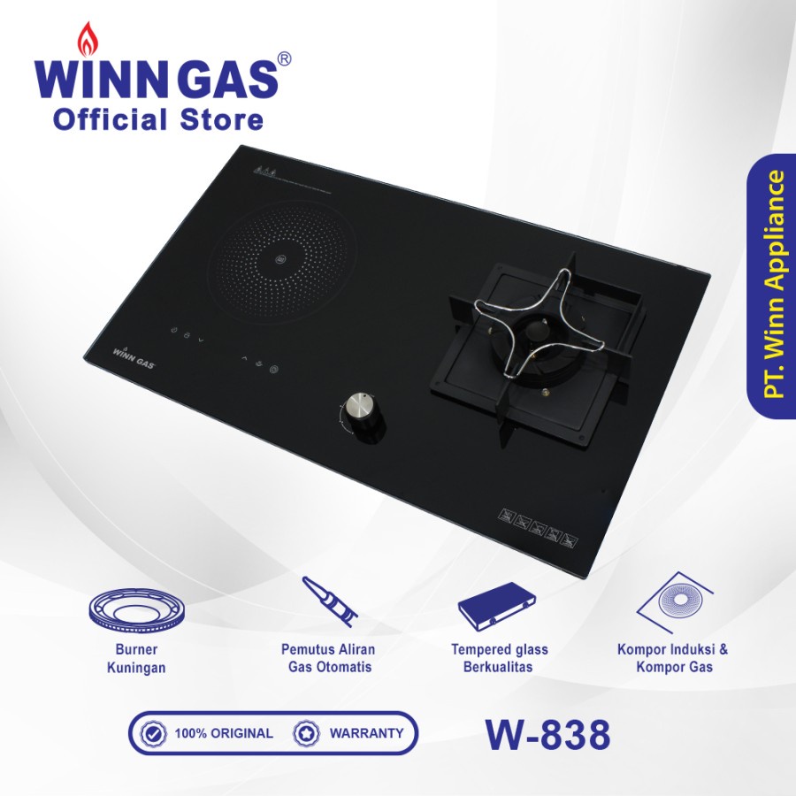 Winn Gas Kompor Tanam W838 Hybrid Kompor Gas / Kompor Induksi / Kompor Gas Tanam 2 IN 1