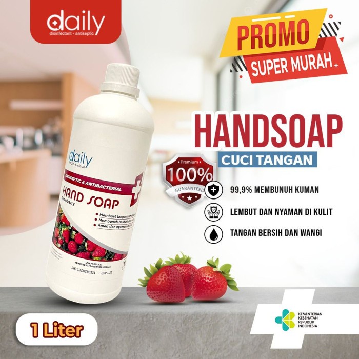 SABUN CUCI TANGAN HAND SOAP DAILY KEMASAN REFILL 1 LITER ANTI VIRUS - apple dan strawberry