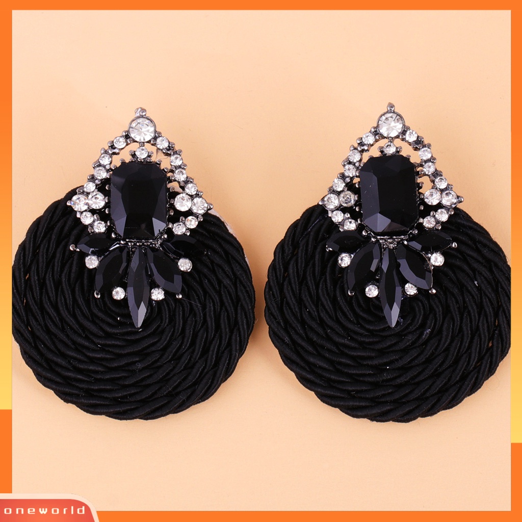 [WONE] 1pasang Wanita Buatan Tangan All-match Bulat Berlian Imitasi Drop Earring Perhiasan Fashion