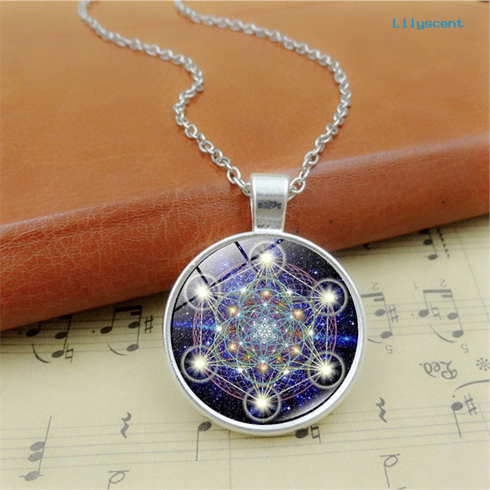 [LS] Kalung Liontin Vintage Bulat Unisex Metatron's Cube Holy Glass Cabochon