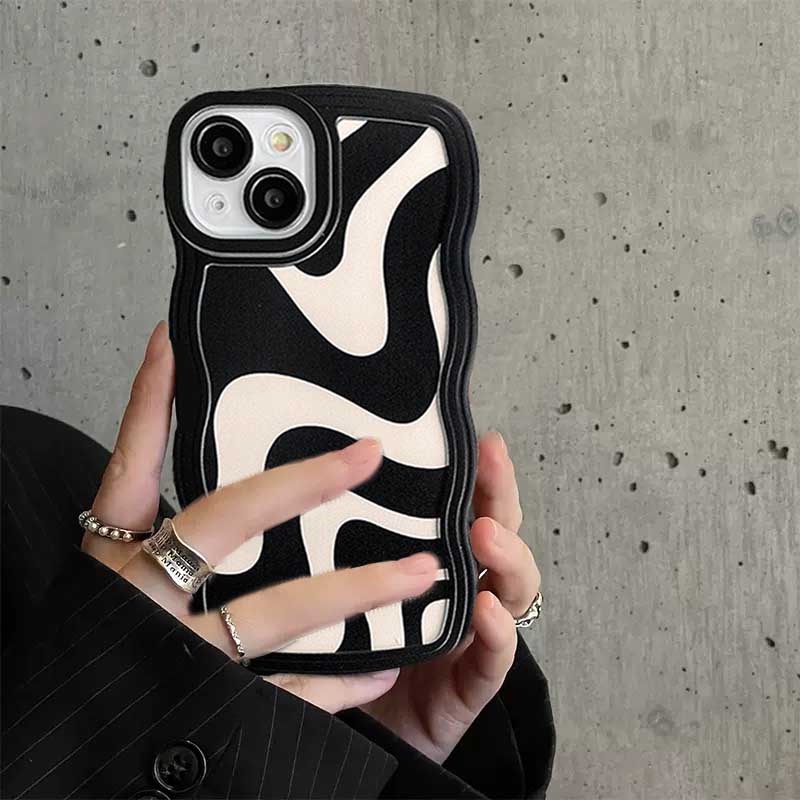 Casing Baru Realme 10 C33 C30 C31 C35 C21Y C25Y C21 Realme C11 C25 C17 C15 C12 C3 C2 Realme 8i 7i 5 5i 6i 7 Pro Hitam Dan Putih Bergelombang Wave Edge TPU Phone Case Cover DQ