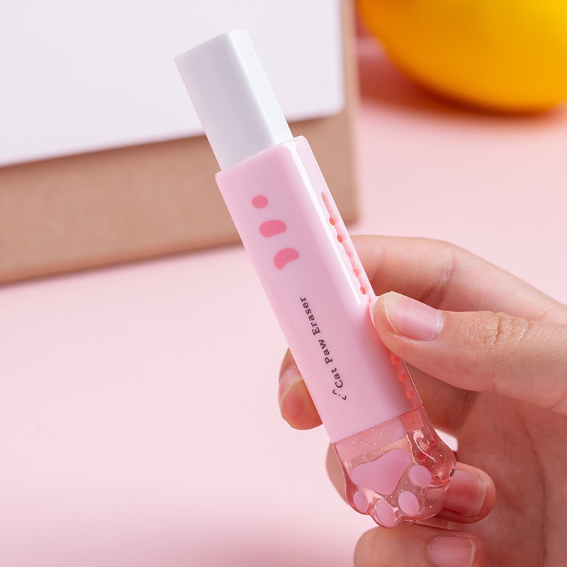 Kartun Kreatif Kaki Kucing Push-Pull Eraser Mahasiswa Portabel Penghapus Karet Lembut
