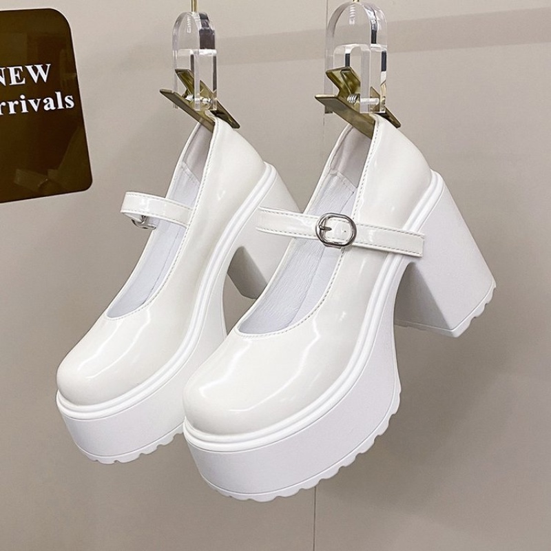 ♨✷Putih Platform Tumit Wanita Mary Jane Sepatu Vintage Girls High Heel Platform Lolita Sepatu Gaya J