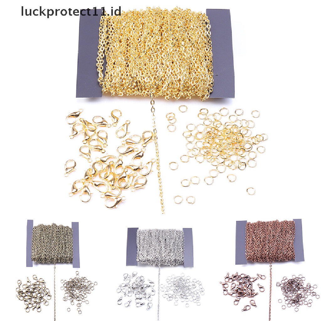 /Fashion Hot// Fashion// 5M 2mm Chains Lobster Clasp DIY Gelang Kalung Bahan Membuat Perhiasan Set.