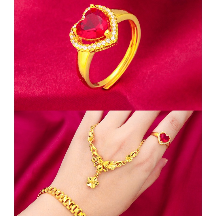 Goldkingdom Perhiasan Fashion Emas Asli Kadar 375 Bangkok Aksesoris Ready Stock Design: Tanaman Dan Bunga Warna: Cincin Hati Pembukaan Merah, Gelang Tank Rantai, Kalung Bunga One-piece Datar Prod