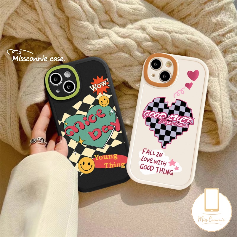 IPHONE Casing Handphone Couple Kompatibel Untuk Iphone7 8 6 6s Plus 11 Pro Max13 12 14 Pro Max14 Plus XR X XS MAX Se2020 Senyum Lucu Love Hati Papan Catur Soft TPU Back Cover