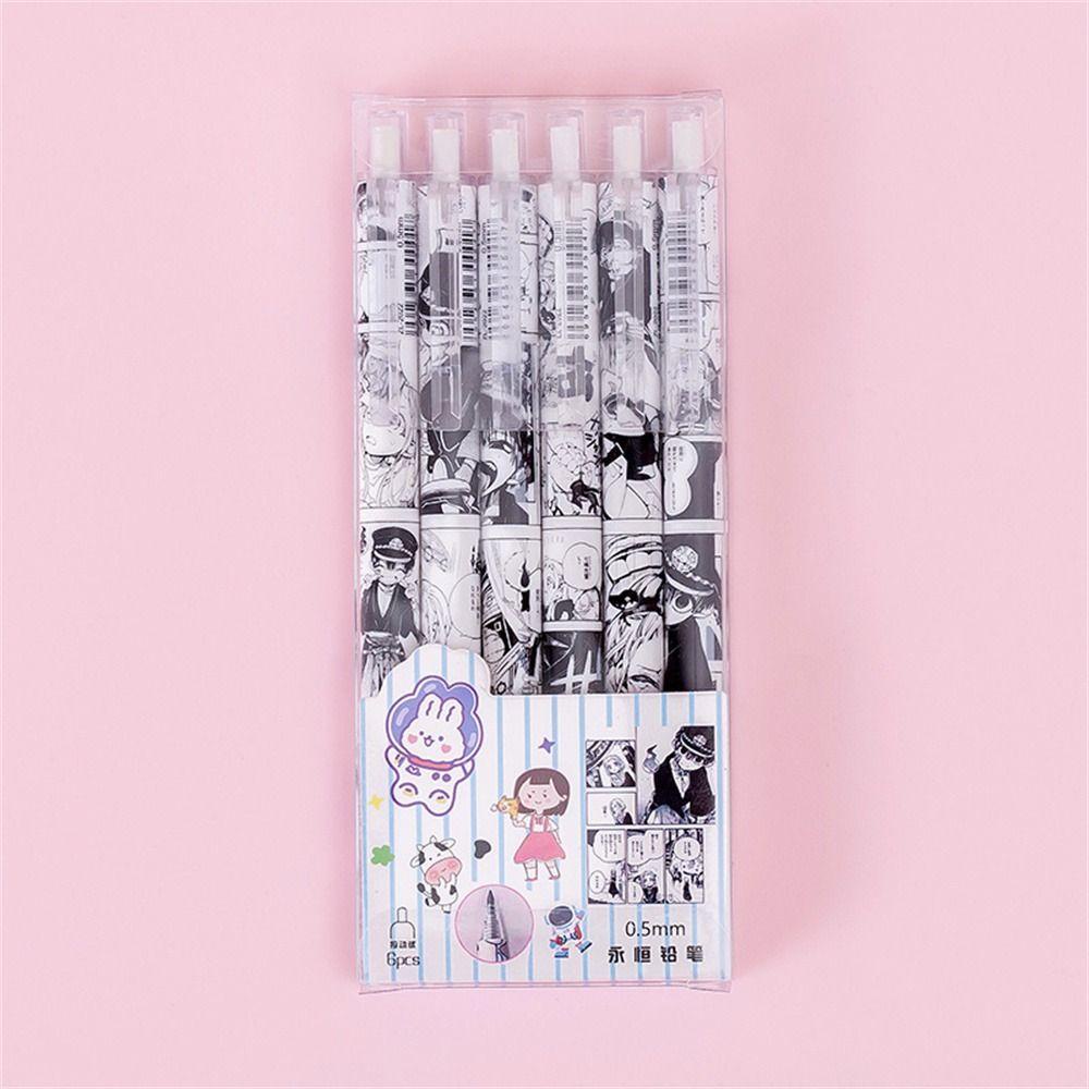 [Elegan] Eternal Pencil Kawaii Black Technology Press Pen Menulis Sketsa Kartun Pensil Tanpa Batas