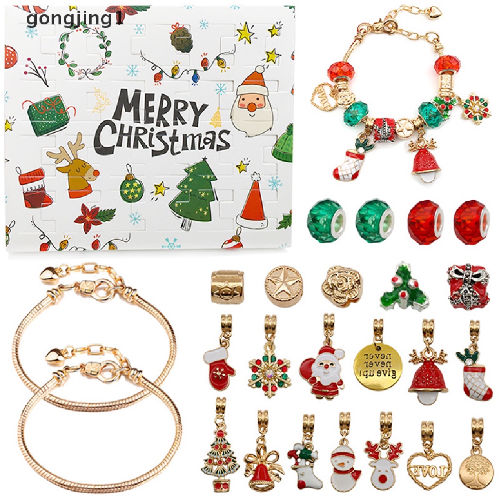 Ggg 24 Pcs Kalung Liontin Natal Countdown Adven Kalender Buta Kotak Natal Tema DIY Gelang Natal Kejutan Hadiah Box ID