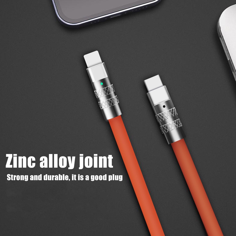 1pcs 120W 6A Super Fast Charge Liquid Silicone Data Line Aluminium Alloy Antarmuka Pengisian Cepat Kabel Data Quick Charge Cable Bold Data Line Untuk Type-C