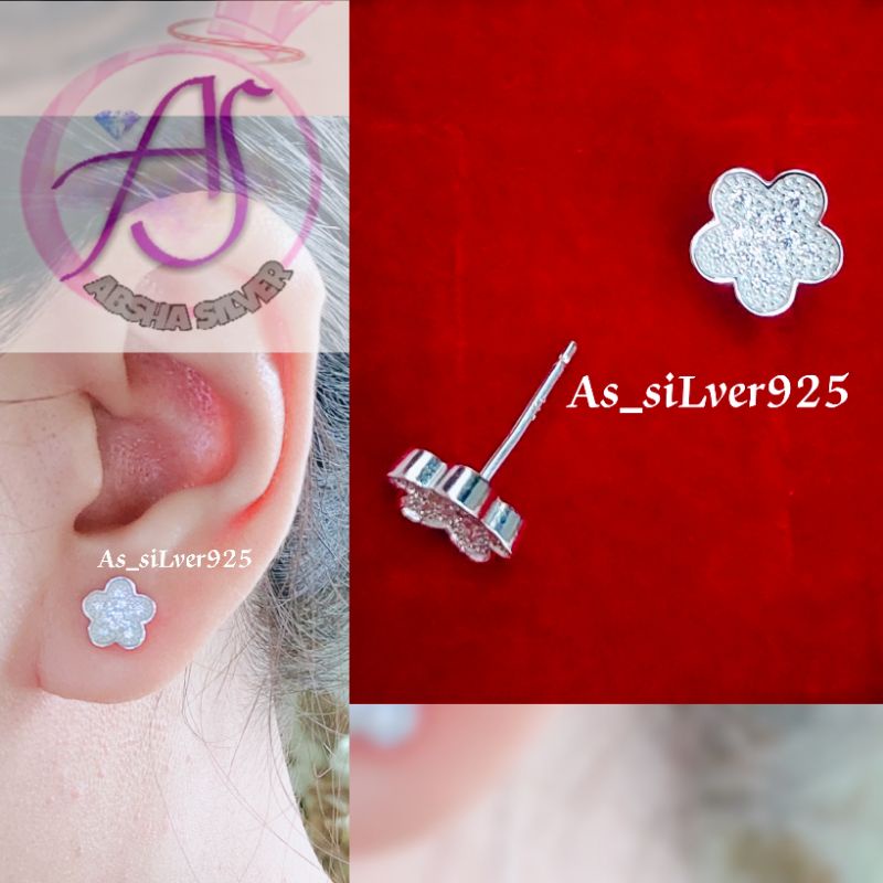 GIWANG/ANTING TUSUK MODEL BUNGA ASLI SILVER 925 LAPIS MAS PUTIH_ANTING WANITA