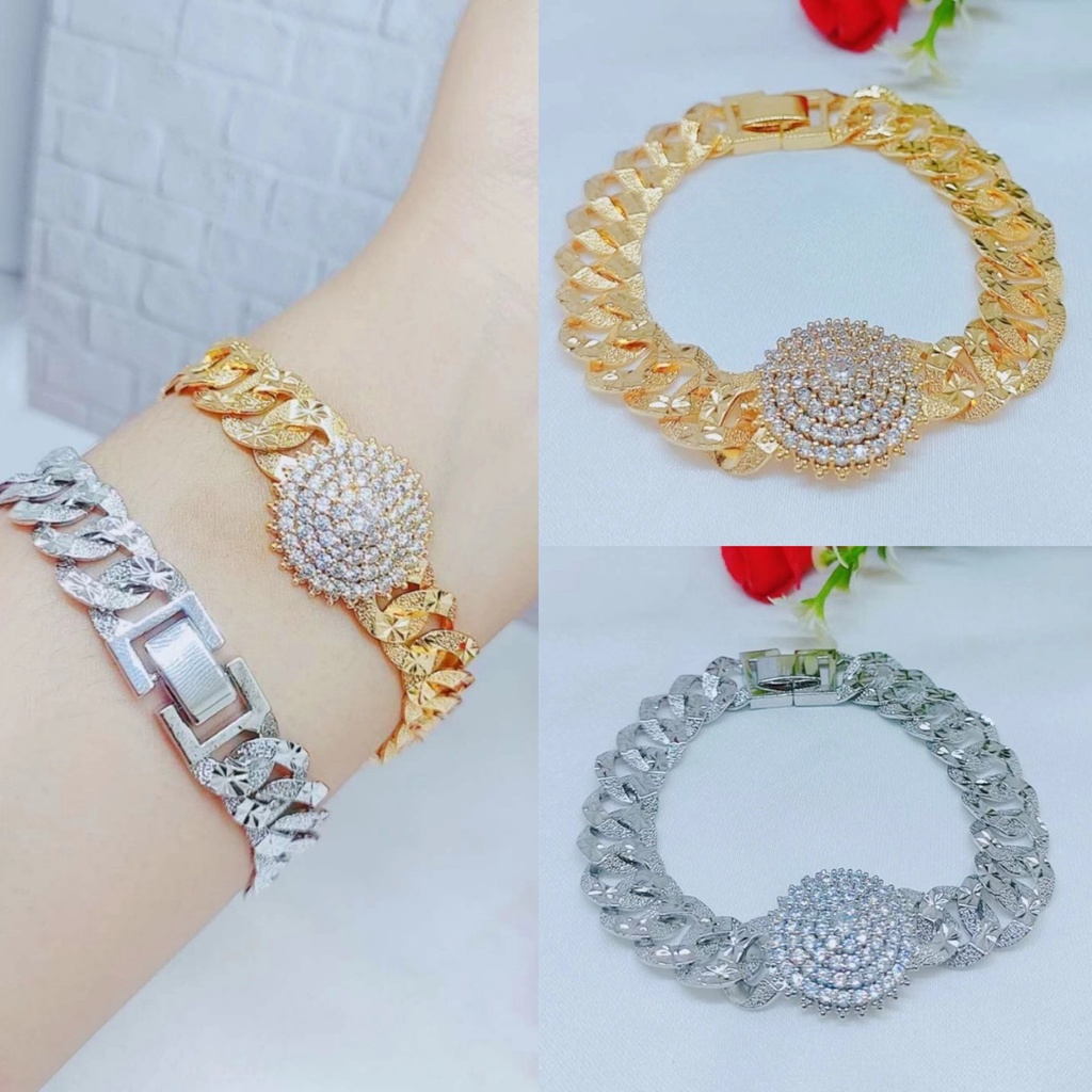 Gelang Xuping Mata Full Rantai Kombinasi Lapis Emas Perhiasan Fashion W15