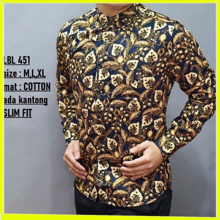 KEMEJA PRIA BATIK LENGAN PANJANG HEM BAHAN KATUN HALUS 40S LBL 451 MEWAH PREMIUM BAJU ELEGANT SIZE M L XL  SKU MS JAKARTA