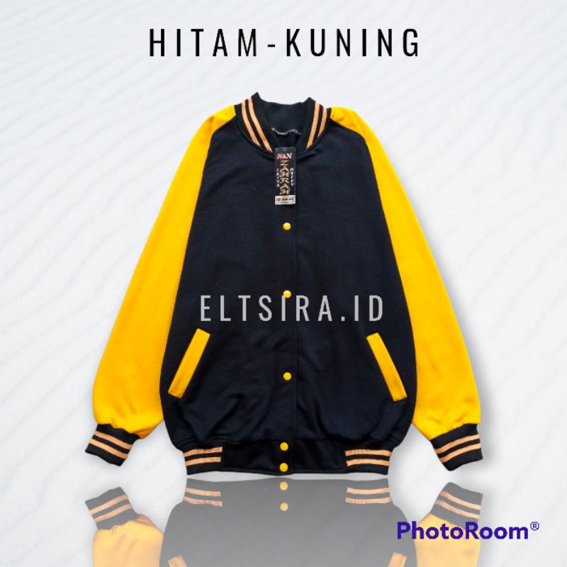Jaket Varsity Baseball Polos / Jaket Pria Wanita Termurah || HITAM - KUNING