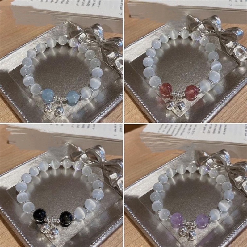 Fashion Moonstone Gelang Bell Gelang Manik-Manik Elastis Gelang Berkat Gelang Untuk Wanita Perhiasan Hadiah