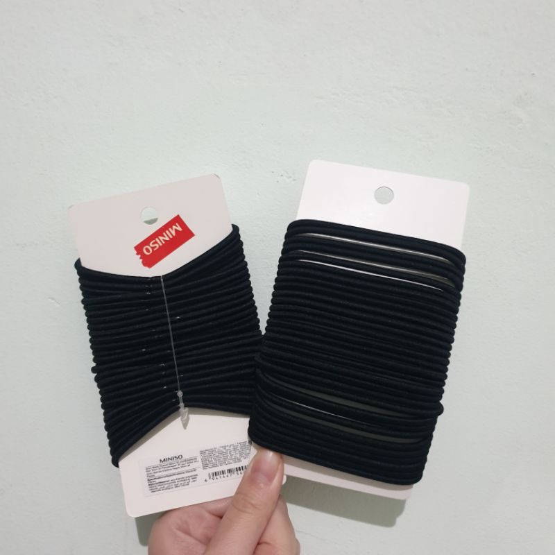 [omnia.id] KARET RAMBUT / IKAT RAMBUT / TALI RAMBUT MINISO HITAM 3mm (isi 30)