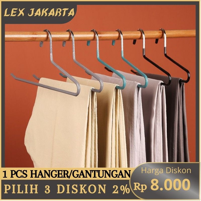 LEXJAKARTA  Pants Rack Stainless Minimalist Wardrobe Holder Dress Hanger Gantungan Pashmina Celana Besi Stainless Balut Karet Hanger Baju Kawat Lapis Plastik