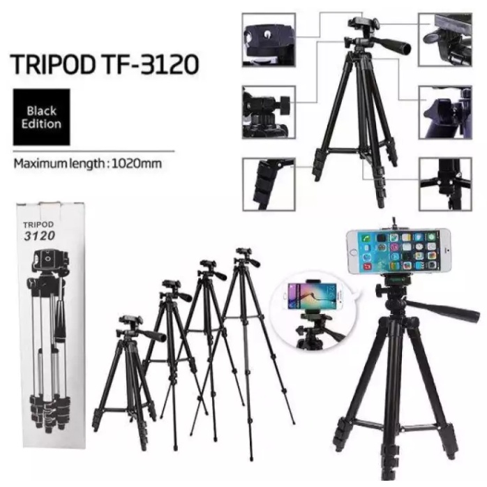 Tripod TF-3120 Black Edition-Tripod Kamera 3120 Free Holder U Stainless With 3x Extend Leg-Tripod 1 M 3120 Full Black Weifeng Universal Stand+Holder 3120 Black Edition