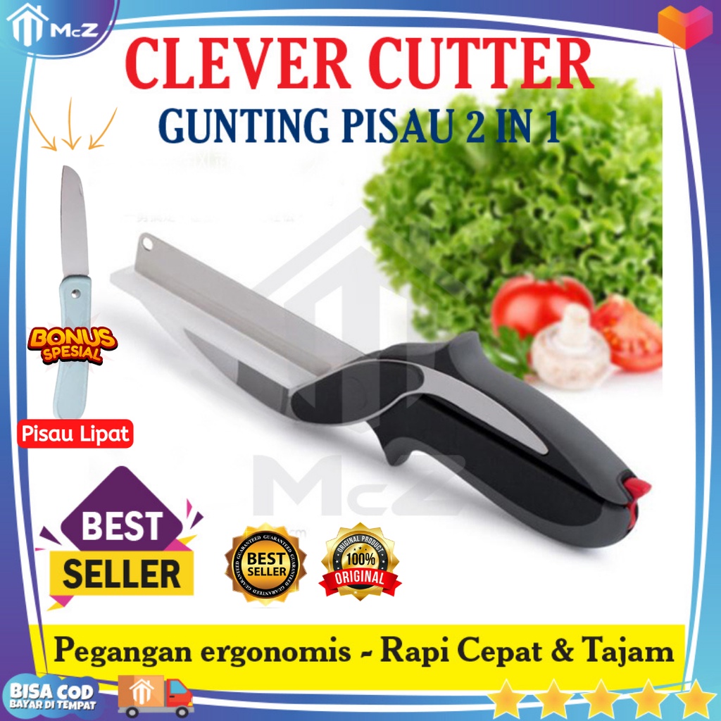 

CLEVER CUTTER GUNTING PISAU 2 IN 1 SERBAGUNA BONUS PISU LIPAT - Pisau Gunting Clever Cutter Original - Gunting Pemotong Serbaguna Dapur - Gunting Pisau Talenan Serbaguna Cepat dan Tajam - Alat Potong Sayur Multifungsi 2in1 - Bisa COD