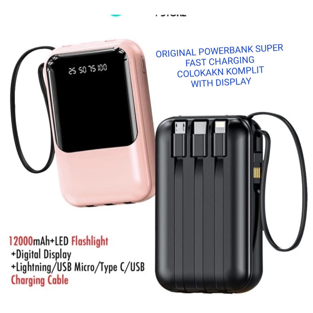 J457 ORIGINAL POWERBANK SUPER FAST CHARGING COLOKAKN 3in1 POWER BANK 12000 MAH USB PORTABLE LED DISPLAY UNIVERSAL CHARGER CAS CASAN BATERAI BATERE BATU LCD SENTER LAMPU USB MICRO Lightning Type-c J457  WITH DISPLAYFeature： 【Built-in 4 Charging Lines】power