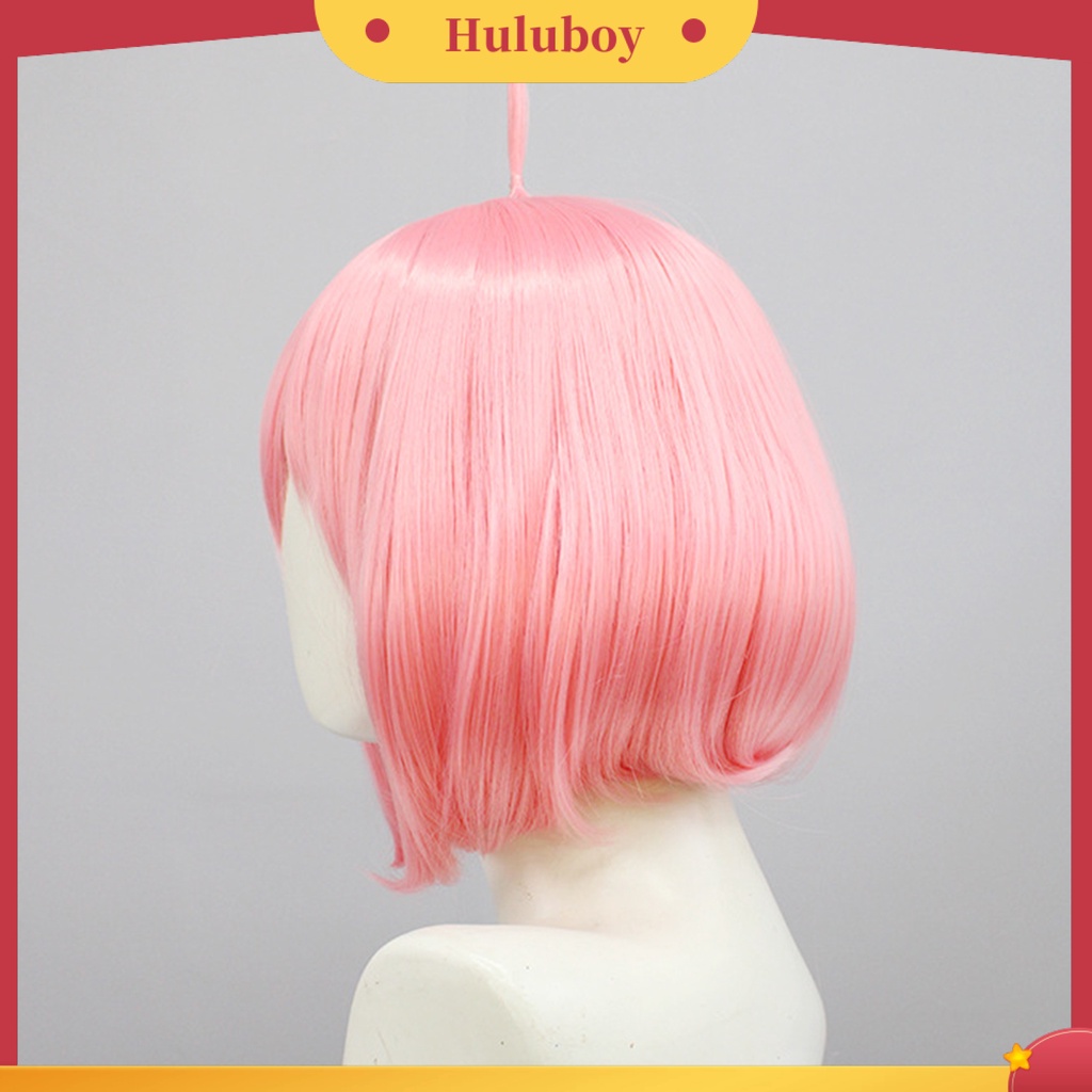 Rambut Palsu Cosplay Model Pendek Warna Pink Bahan Serat Sintetis