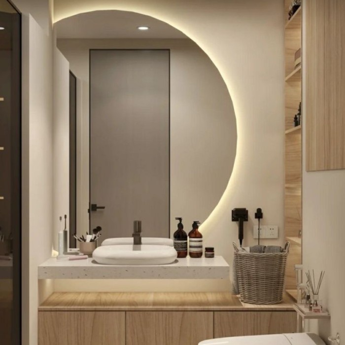 cermin mirror dinding estetik led strip setengah lingkaran tinggi 75