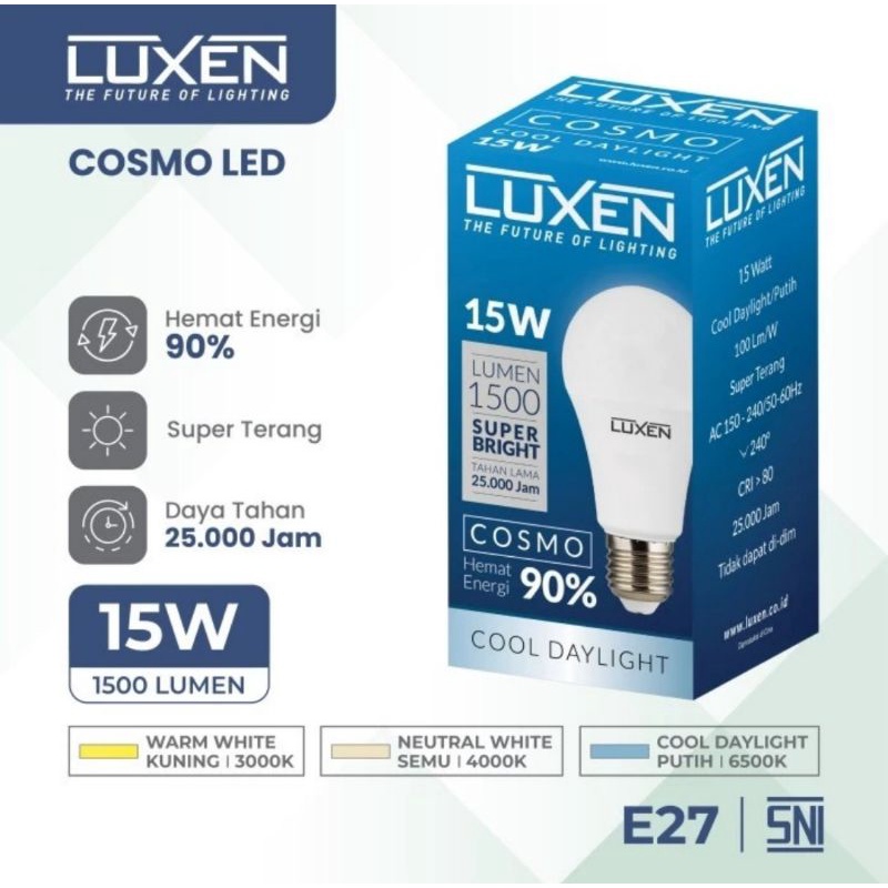 Lampu LED Bulb LUXEN COSMO 15W/15 watt E27 Bergaransi