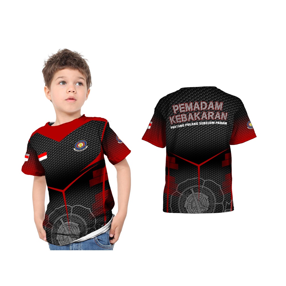 [Tinishop] Kaos Anak Pemadam Kebakaran Unisex Fullprint | Baju Anak Damkar Fullprint