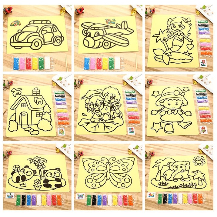 (10 Pcs Ukuran Sedang) MEWARNAI LUKISAN PASIR SAND PAINTING DIY MAINAN EDUKASI ANAK TK SD PAUD MELUKIS PASIR SOUVENIR ULTAH